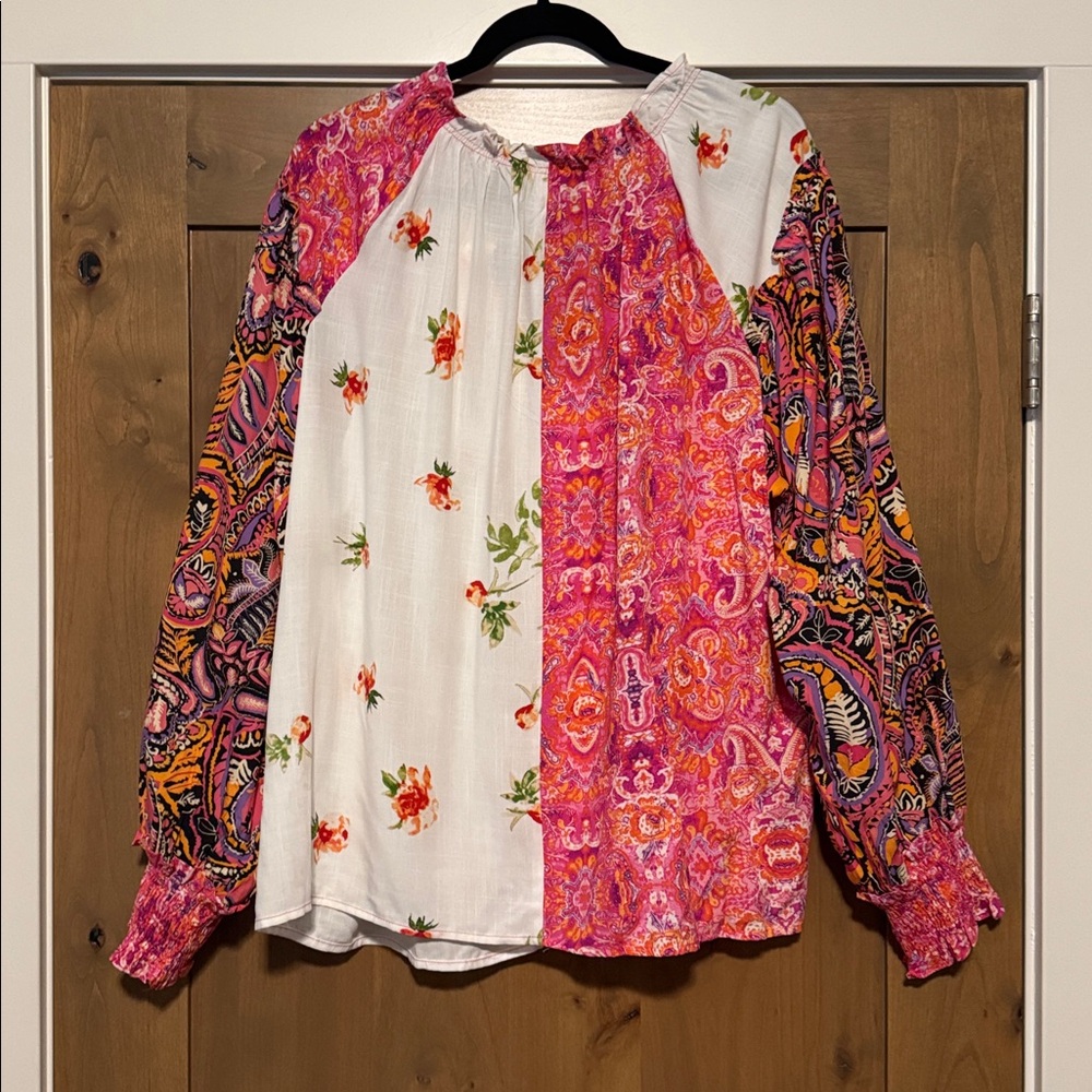 Patchwork peasant Boho button down blouse Womens … - image 2